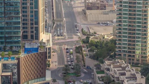 Aerial view of a road intersection in a big city timelapse. — Stock Photo, Image