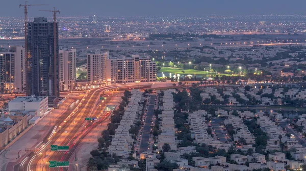 Jumeirah Lake Towers residential district aerial day to night timelapse near Dubai Marina — Stock Photo, Image
