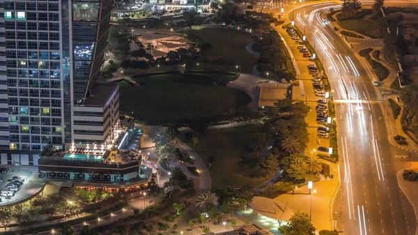 Jumeirah Lake Towers lakossági kerületi légi éjszaka TimeLapse közelében Dubai Marina — Stock Fotó