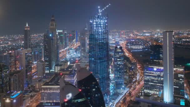 Uae迪拜Sheikh Zayed Road大楼的天际线和Difc空中夜景. — 图库视频影像