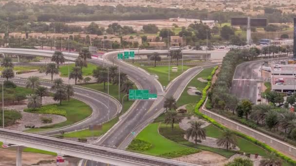 Aerial top view to junction at Sheikh Zayed road near Dubai Marina and JLT timelapse, Dubai. — Stock Video