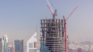 Dubai şehir hava timelapse yeni modern gökdelen inşaatı, Birleşik Arap Emirlikleri