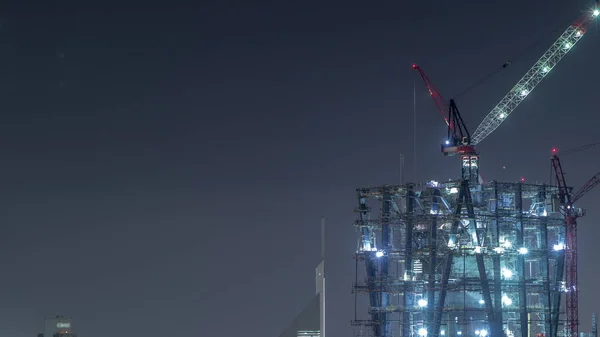 Skyline budynków Sheikh Zayed Road i DIFC antenowe nocne timelapse w Dubaju, ZEA. — Zdjęcie stockowe