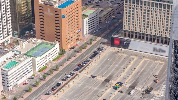 Car parking lot viewed from above timelapse, Aerial top view. Dubai, UAE — Stock Photo, Image