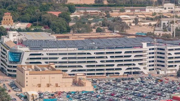 Car parking lot viewed from above timelapse, Aerial top view. Dubai, UAE — Stock Photo, Image