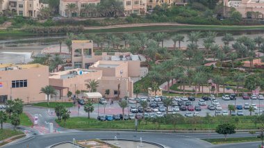 Dubai şehir timelapse, Birleşik Arap Emirlikleri daire ve villa havadan görünümü