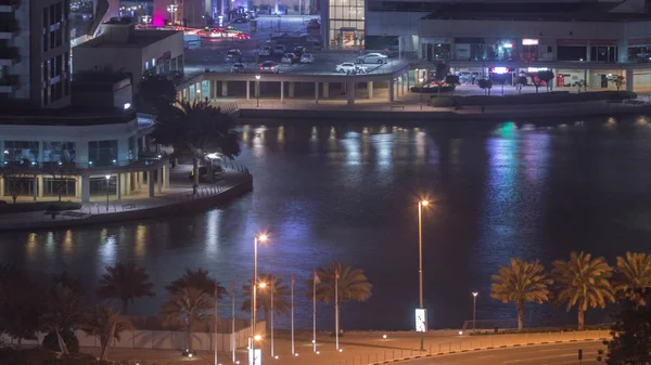 Residentiële en kantoorgebouwen in Jumeirah Lake Towers district Night timelapse in Dubai — Stockfoto
