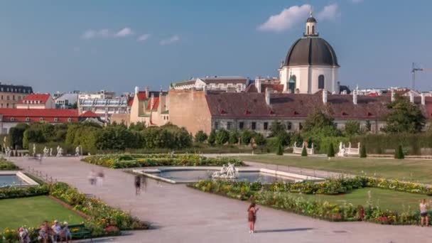 Belvedere palácio com belo jardim floral timelapse, Viena Áustria — Vídeo de Stock