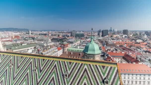 Panoramic aerial view of Vienna, austria, from south tower of st. stephens cathedral timelapse — Stock Video