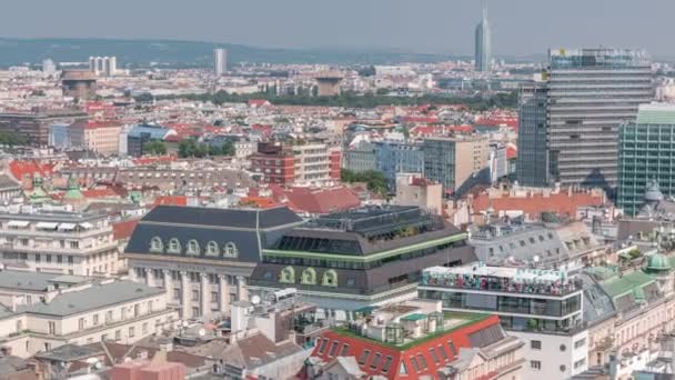 Panoramic aerial view of Vienna, austria, from south tower of st. stephens cathedral timelapse — Stock Video