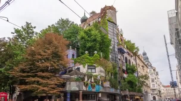 奥地利维也纳的Hundertwasserhaus公寓大楼时滞性坍塌 — 图库视频影像