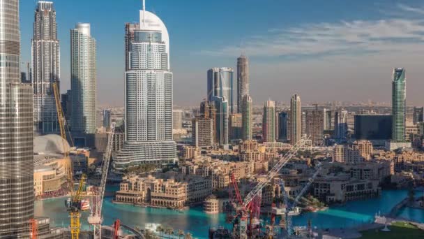 Fantastisk antenn utsikt över Dubai centrum skyskrapor kväll timelapse, Dubai, Förenade Arabemiraten — Stockvideo