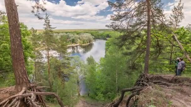 Aerial view on Severskij Donec river from Cossack Mountain timelapse in Kharkiv region, Ukraine. — Stock Video