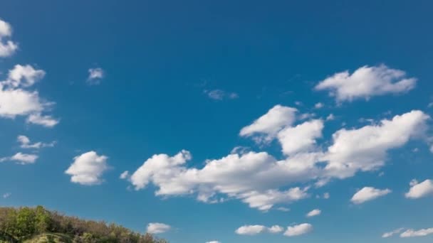 Grönt fält och blå himmel med vitt moln timelapse — Stockvideo