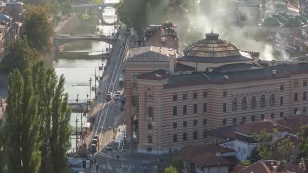 Paisaje urbano aéreo panorámico del centro histórico de Sarajevo timelapse — Vídeos de Stock