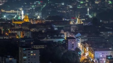 Saraybosna 'nın tarihi kısmının hava görüntüsü gece zaman aşımına uğradı.