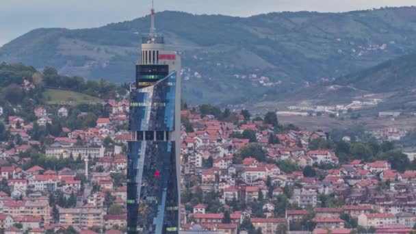 City panorama from Old Jewish cemetery day to night timelapse in Sarajevo — Stock Video