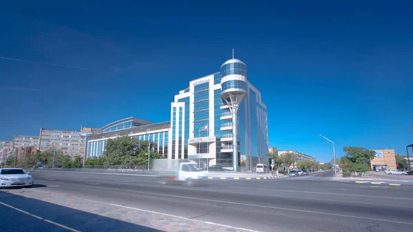 Modern Office Building Glass City Aktau Traffic Road Blue Sky — Stock Photo, Image