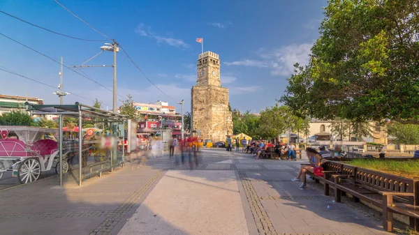 Hodinová Věž Historické Části Antalya Kaleici Timelapse Turecko Pohled Před — Stock fotografie