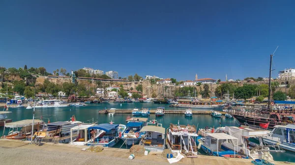 Yacht Harbor Houses Old Town Timelapse Antalya Turkey Marine Bay — Stock Photo, Image