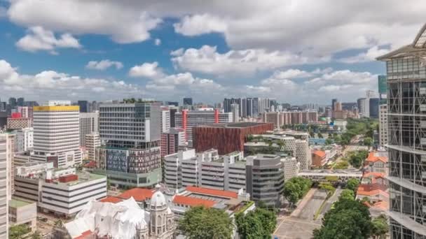 Singapore skyline with Victoria street and National Library aerial timelapse. — Stock Video