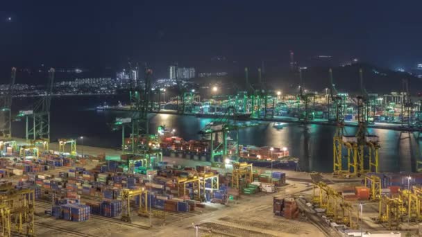 Puerto comercial de Singapur timelapse noche aérea . — Vídeo de stock