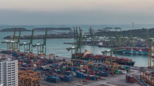 Commercial port of Singapore aerial day to night timelapse. — Stock Video