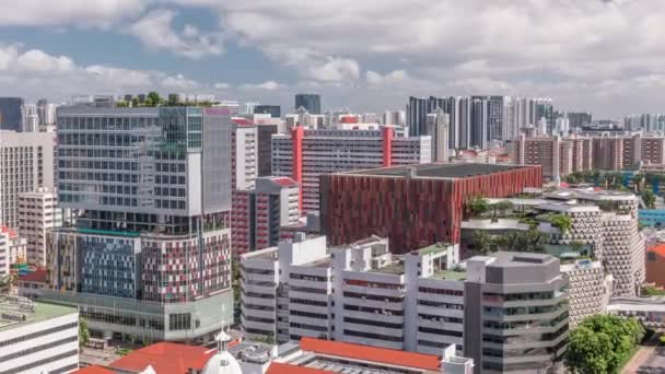 Singapore skyline with Victoria street and shoping mal aerial timelapse. — Stock Video