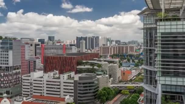 Singapore skyline with Victoria street and National Library aerial timelapse hyperlapse. — Stok Video