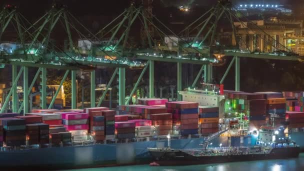 Commercial port of Singapore aerial night timelapse. — Stock Video