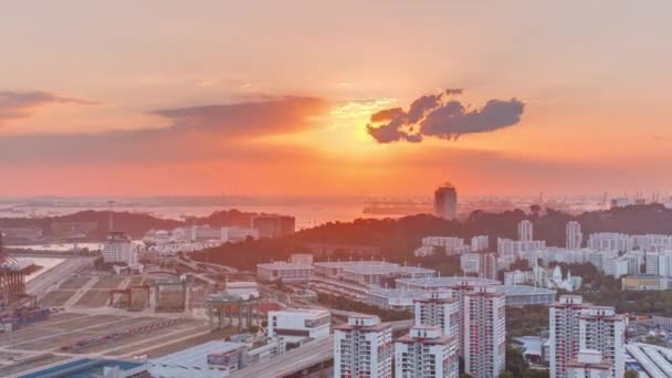 Sunset over commercial port of Singapore timelapse. — Stock Video