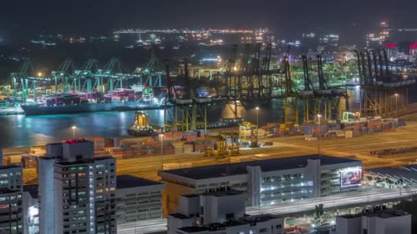 Commercial port of Singapore aerial night timelapse. — Stock Video