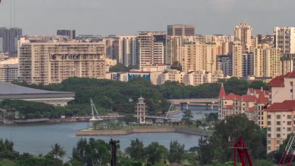 Evening aerial view to Tanjong Rhu look out tower in Singapore timelapse. — Stock Video