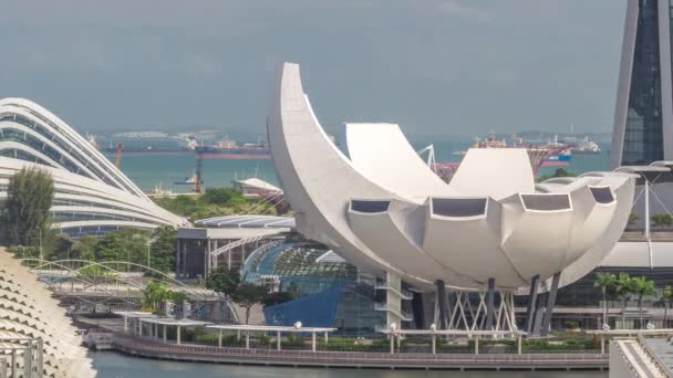 Museo de Ciencias del Arte en Bayfront timelapse aéreo, Singapur . — Vídeos de Stock