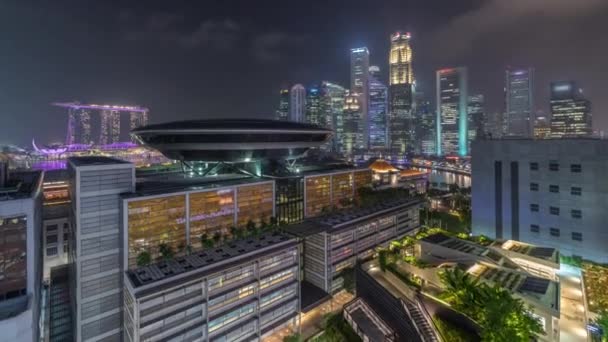 Colorido de Singapura Distrito Central de negócios timelapse horizonte cityscape em Marina Bay com Singapore Academy of Law — Vídeo de Stock