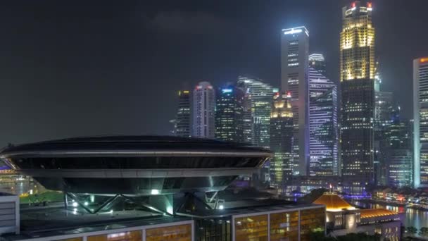 Kolorowe Singapuru Central Business District timelapse hiperlapse panorama miasta w Marina Bay z Singapore Academy of Law — Wideo stockowe