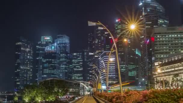 Business Financial Downtown City and Skyscrapers Tower Building at Marina Bay night timelapse hyperlapse, Singapura — Vídeo de Stock