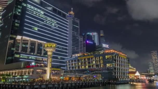 Business Financial Downtown City and Skyscrapers Tower Building at Marina Bay night timelapse hyperlapse, Singapura — Vídeo de Stock