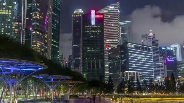 Business Financial Downtown City and Skyscrapers Tower Building at Marina Bay night timelapse hyperlapse, Singapur — Wideo stockowe