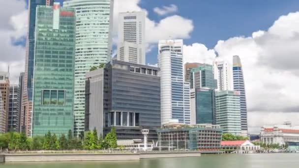 Business Financial Downtown City och skyskrapor Tower Building vid Marina Bay timelapse hyperlapse, Singapore, — Stockvideo