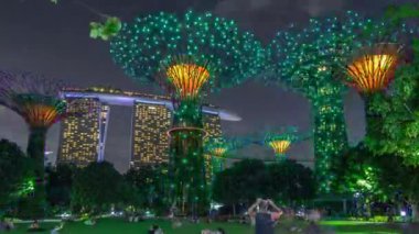 Singapur 'daki körfez gecesi hiperhızlandırılmasında Garden' daki muhteşem aydınlanmanın gelecekteki görüntüsü.