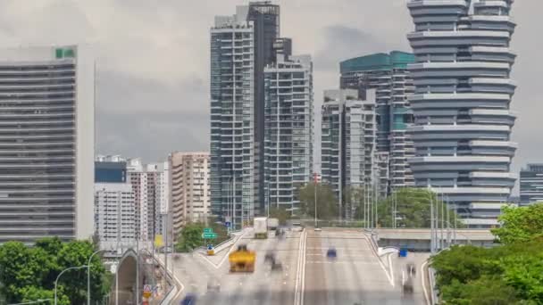 Traffico con auto sulla scena stradale e urbana nel quartiere centrale di Singapore timelapse — Video Stock