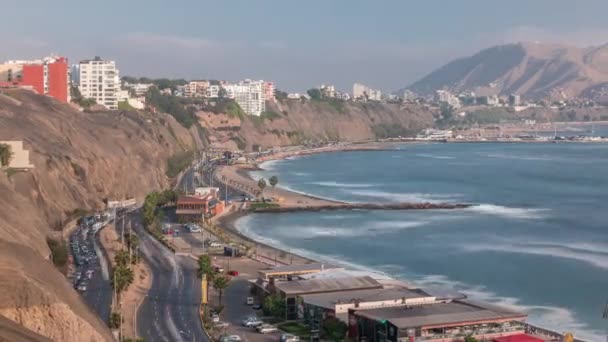 Traffic on Circuito de Playas road in Miraflores district of Lima aerial timelapse — Stock Video