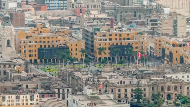 San Cristobal Hill 'den Lima ana meydanının havadan görünüşü, Peru hükümet sarayı ve katedral kilisesi.. — Stok video