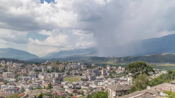 Panorama Zeigt Die Stadt Gjirokastra Vom Aussichtspunkt Mit Vielen Typischen — Stockfoto