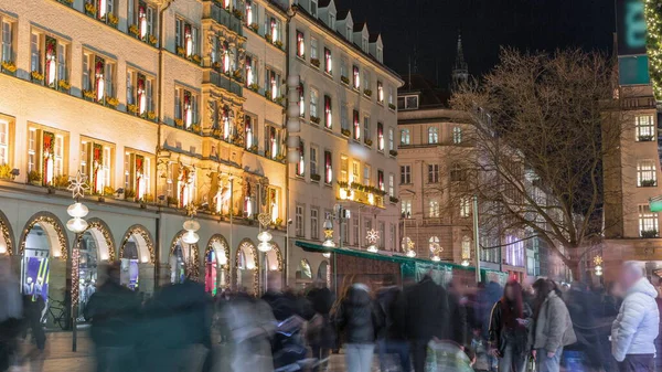 Kaufingerstrasse Shopping Street Pedestrian Zone Munich Downtown Marienplatz Night Timelapse — Stock Photo, Image