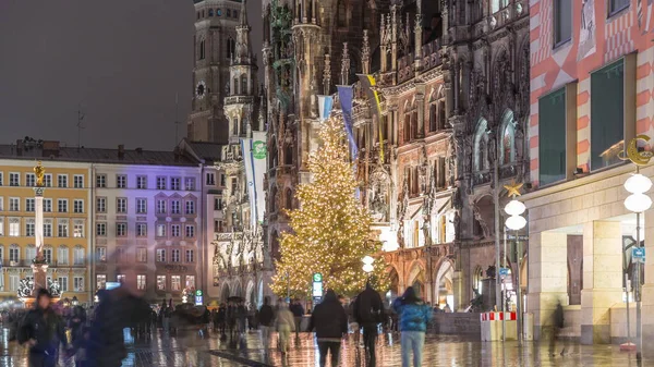 Marienplazt Old Town Square New Town Hall Night Timelapse Neues — Stock Photo, Image