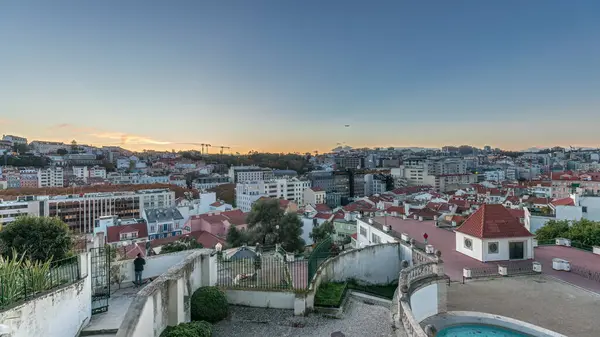 Panorama Showing Jardim Torel Day Night Transition Timelapse Traditional Garden — Stock Photo, Image