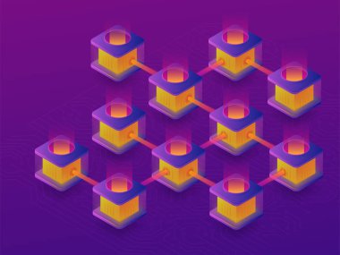 Cryptocurrency araştırma grubu. Bitcoins oluşturulması. 3D izometrik vektör çizim.