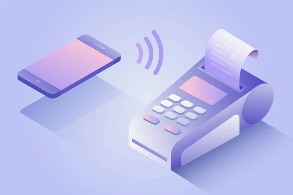 Bekräftar Betalning Mobiltelefon Försäljning Tryckt Kvitto Pos Terminal Elektronisk Betalning — Stock vektor